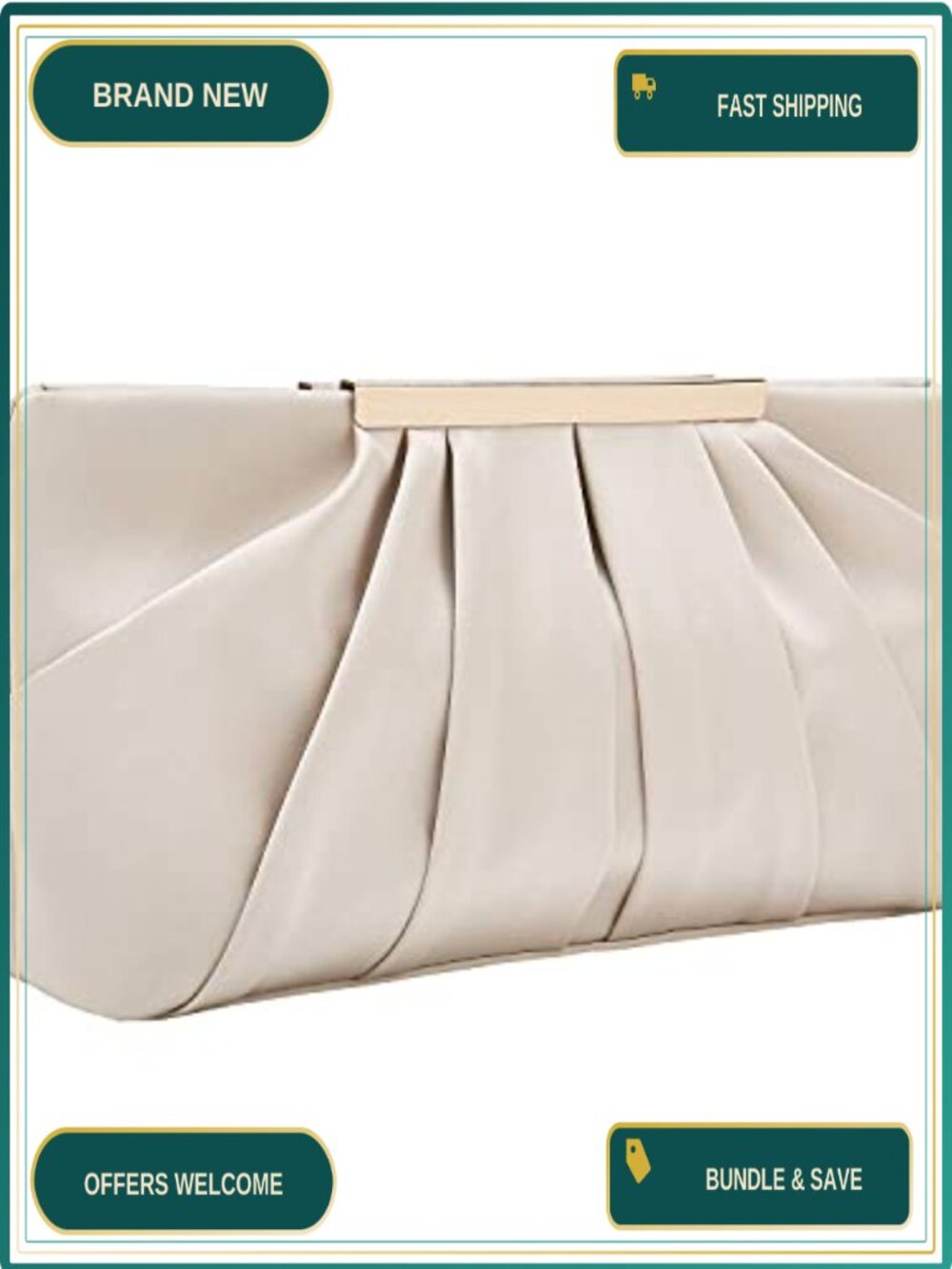 Pleated Satin Evening Clutch Formal Handbag Detachable Chain Crossbody Purse